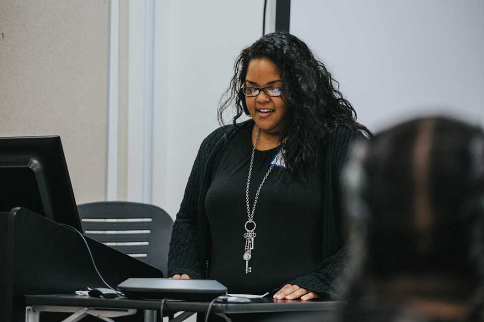 a student giving a presentation