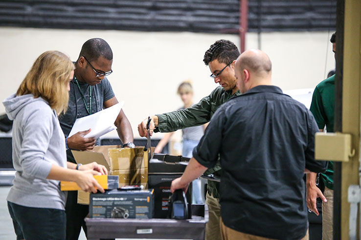 A group of students working at computers