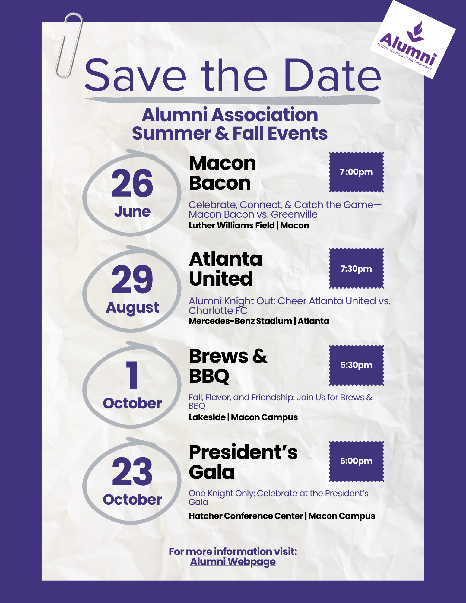 Alumni Association Summer and Fall Events
