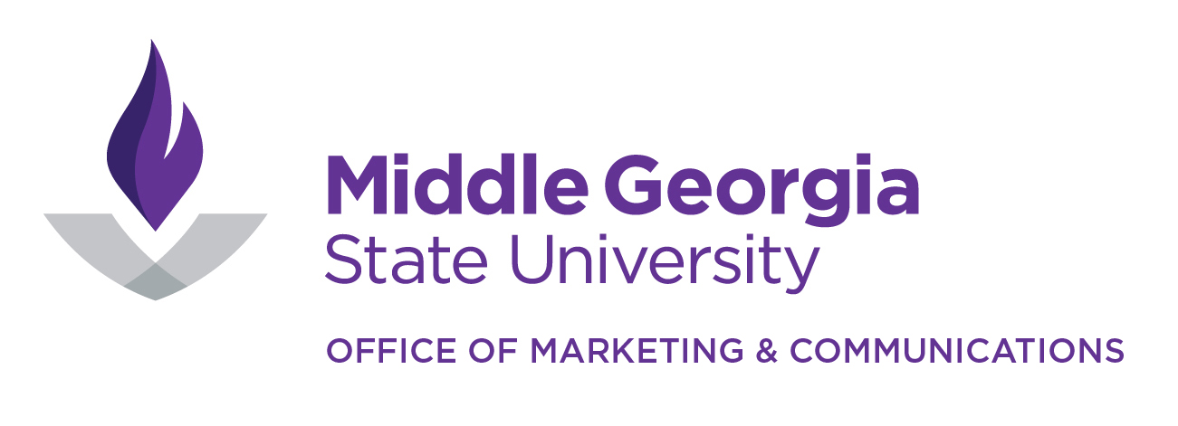 A horizontal logo of Middle Georgia State University with the flame logo on the left and the university name on the right of it.