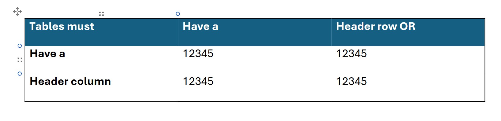 sample table on MS Word with header row and header column