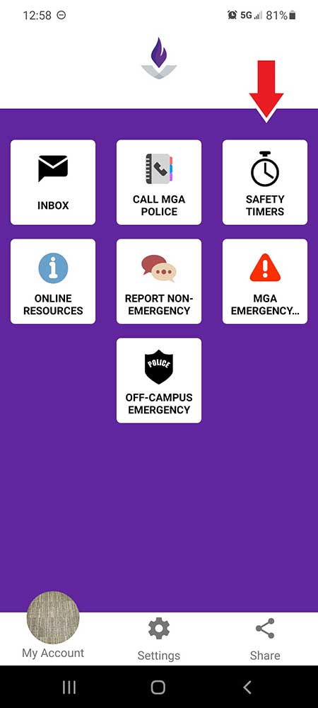Safety Timers is the rop right icon in the app