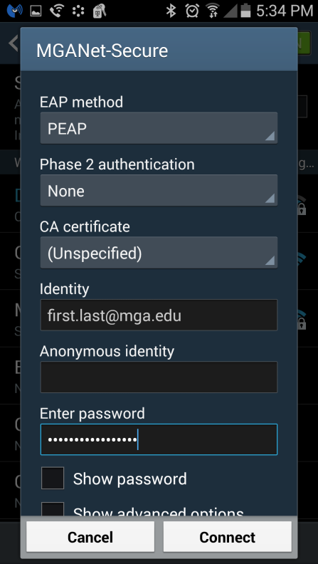 Enter your mga.edu credentials