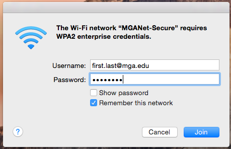 Enter your mga.edu credentials